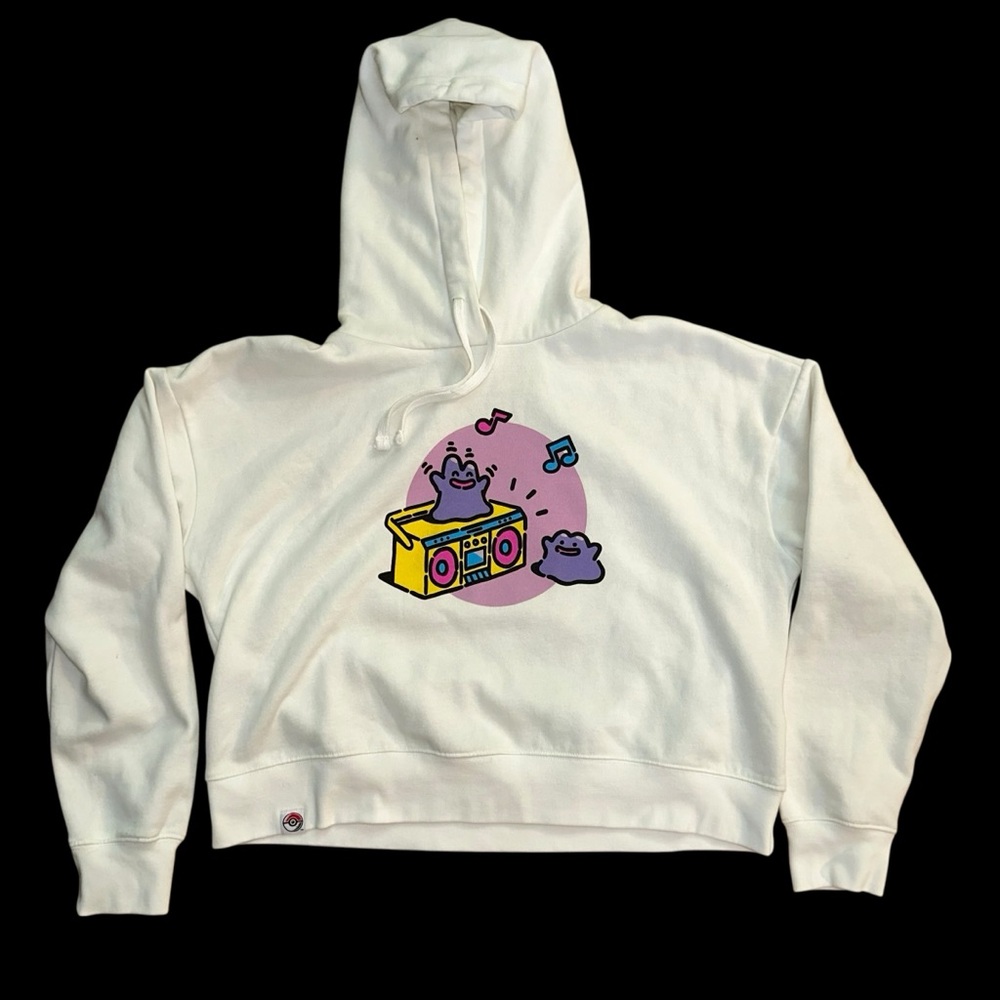 Ditto Pokémon Lazy Summer White Crop Hoodie - Women XL
